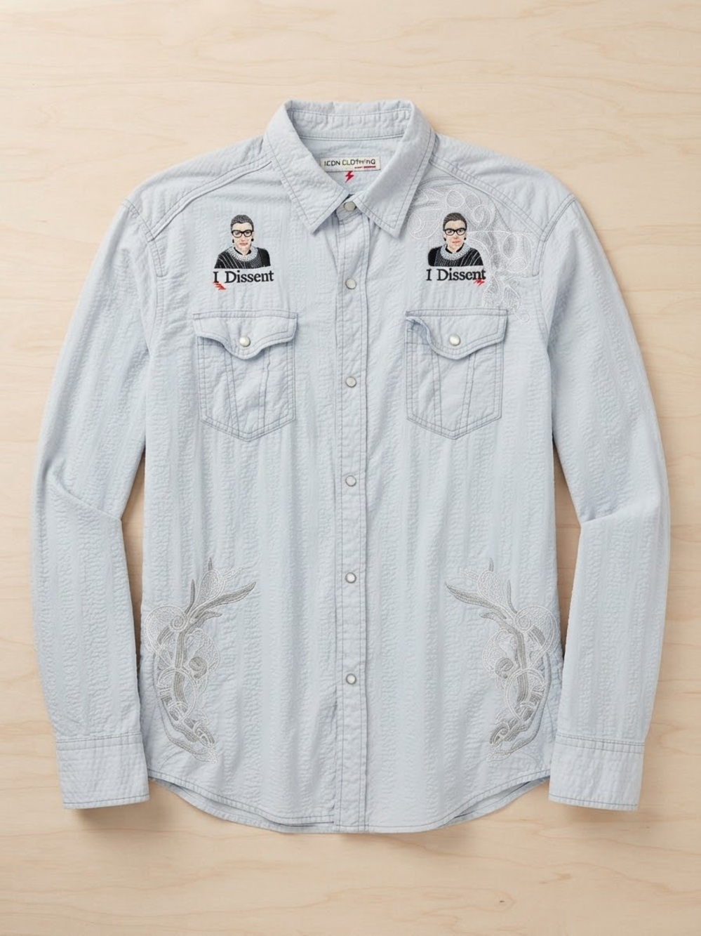 Embroidered Pop Icon Ruth Bader Ginsburg RBG I Dissent Button Down Shirt
